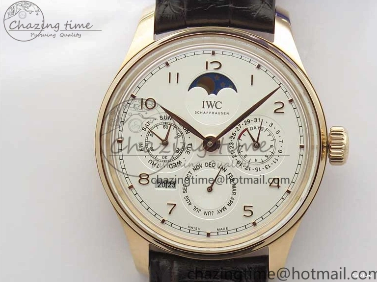 MIROTIME 0308 Compact Portugieser Perpetual Calendar IW503302 RG V9F 1:1 Best Edition White Dial on Brown Leather Strap A 7113
